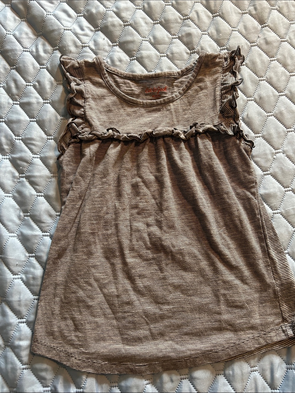 Girls Gray Stripe Ruffle Sleeve Tank Top